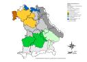 Bayernlandkarte, in der farblich 6 verschiedene Anbauzonen abgegrenzt sind